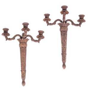 Pair of French Iron Three-Armed Wall Lights